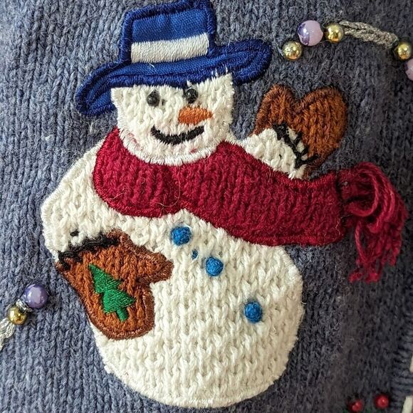 Vintage Christmas Cardigan Wool Blend Sweater sz Petite L Holiday Snowman - Picture 11 of 11